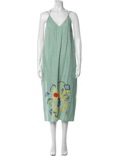 Pre-owned Fanm Mon Linen Midi Length Dress In Green