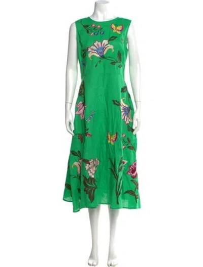 Pre-owned Fanm Mon Linen Midi Length Dress In Green
