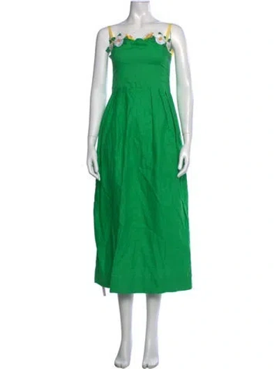 Pre-owned Fanm Mon Linen Midi Length Dress In Green