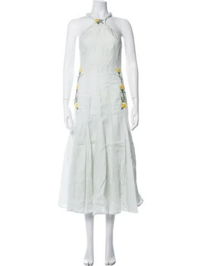 Pre-owned Fanm Mon Linen Midi Length Dress In Green