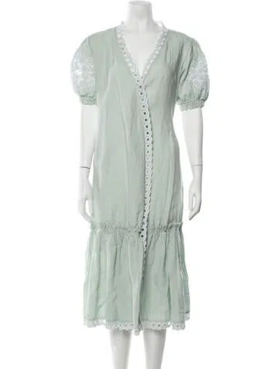 Pre-owned Fanm Mon Linen Midi Length Dress In Green