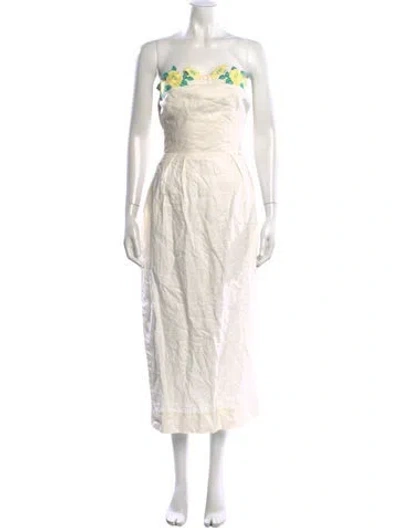 Pre-owned Fanm Mon Linen Midi Length Dress In Neutral