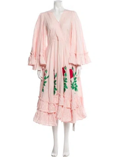 Pre-owned Fanm Mon Linen Midi Length Dress In Pink