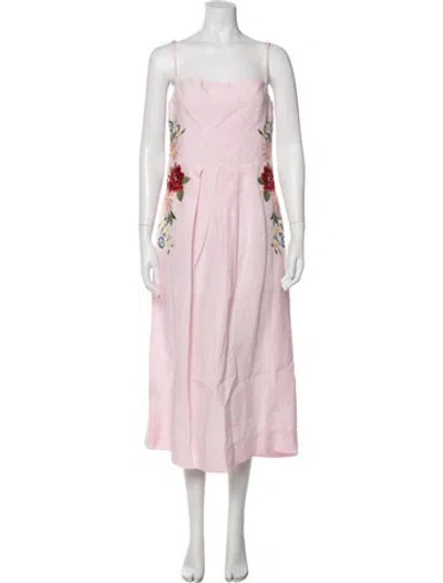 Pre-owned Fanm Mon Linen Midi Length Dress In Pink