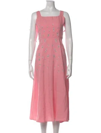 Pre-owned Fanm Mon Linen Midi Length Dress In Pink