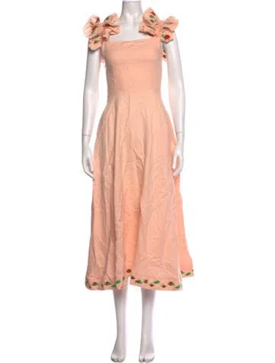 Pre-owned Fanm Mon Linen Midi Length Dress In Pink
