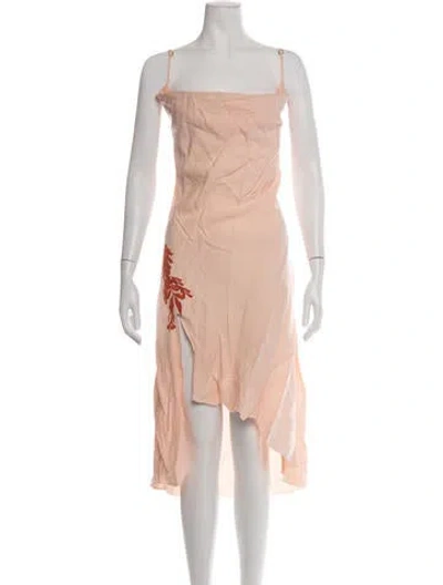Pre-owned Fanm Mon Linen Midi Length Dress In Pink