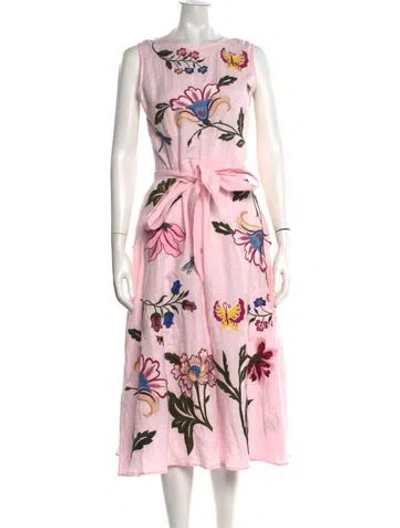 Pre-owned Fanm Mon Linen Midi Length Dress In Pink