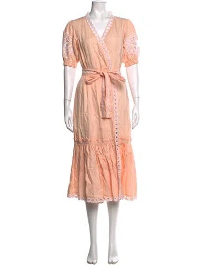 Pre-owned Fanm Mon Linen Midi Length Dress In Pink