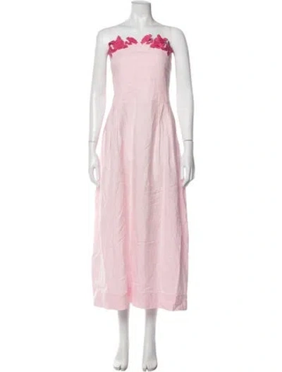 Pre-owned Fanm Mon Linen Midi Length Dress In Pink