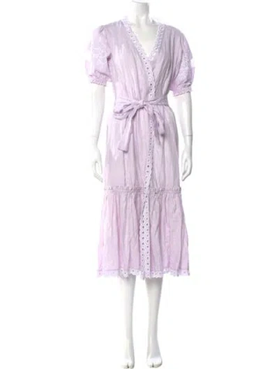 Pre-owned Fanm Mon Linen Midi Length Dress In Purple