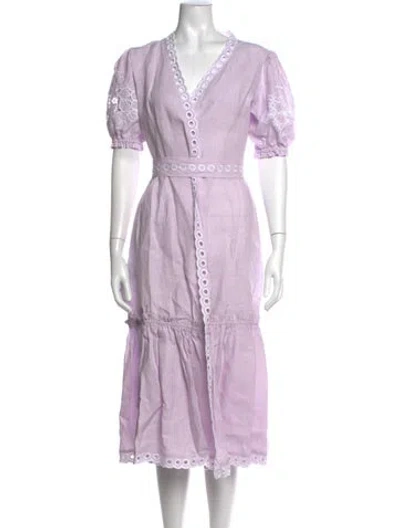 Pre-owned Fanm Mon Linen Midi Length Dress In Purple