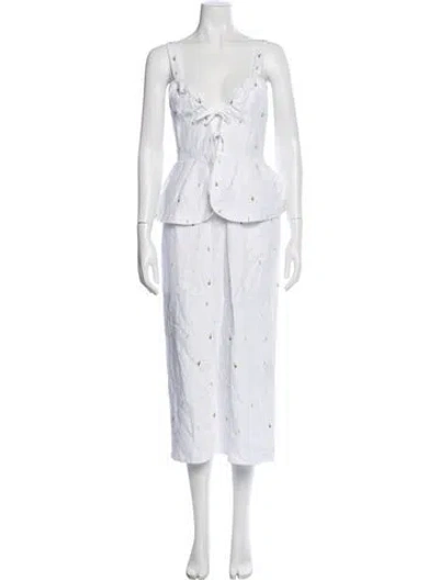 Pre-owned Fanm Mon Linen Midi Length Dress W/ Tags In White