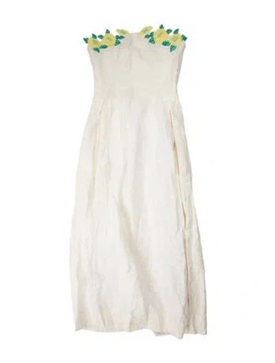 Pre-owned Fanm Mon Linen Midi Length Dress In White