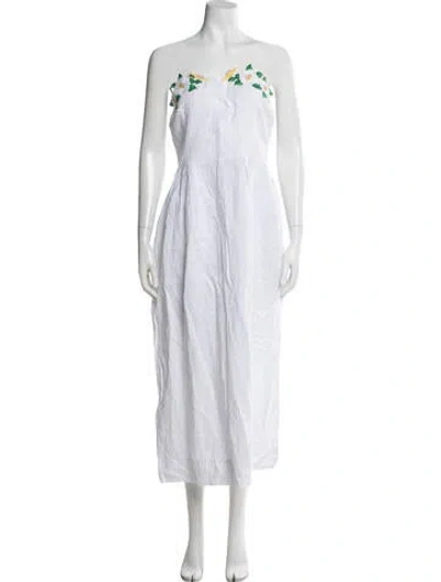 Pre-owned Fanm Mon Linen Midi Length Dress In White
