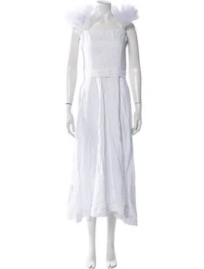 Pre-owned Fanm Mon Linen Midi Length Dress In White