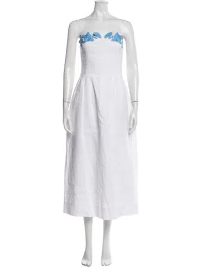 Pre-owned Fanm Mon Linen Midi Length Dress In White