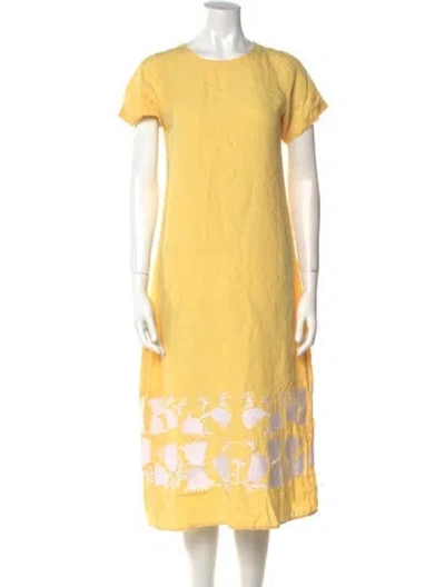 Pre-owned Fanm Mon Linen Midi Length Dress In Yellow