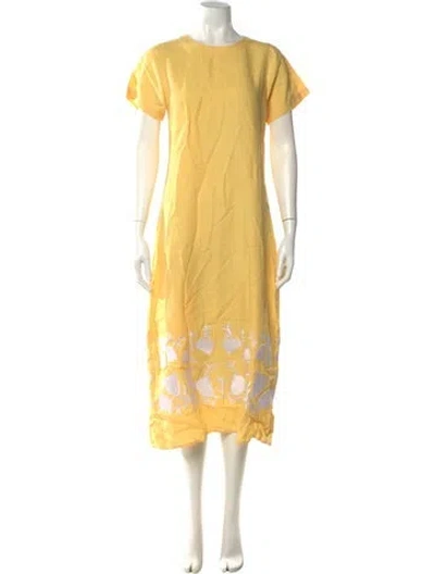 Pre-owned Fanm Mon Linen Midi Length Dress In Yellow