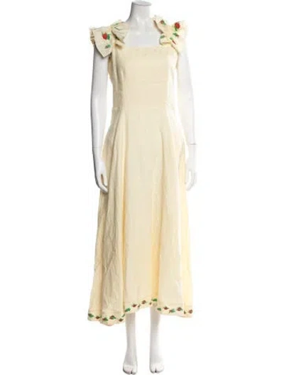 Pre-owned Fanm Mon Linen Midi Length Dress In Yellow