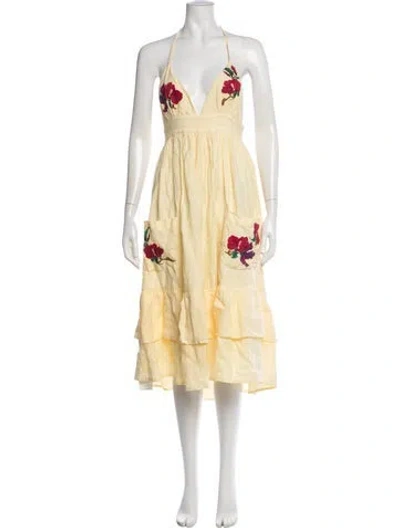 Pre-owned Fanm Mon Linen Midi Length Dress In Yellow