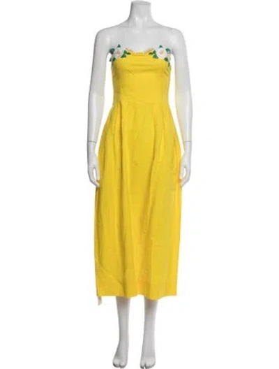 Pre-owned Fanm Mon Linen Midi Length Dress In Yellow