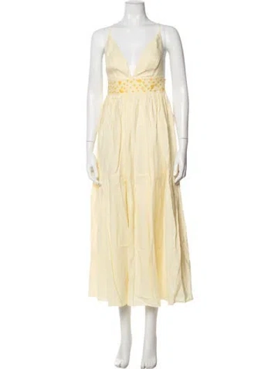 Pre-owned Fanm Mon Linen Midi Length Dress In Yellow
