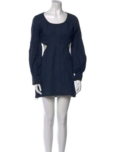Pre-owned Fanm Mon Linen Mini Dress In Blue