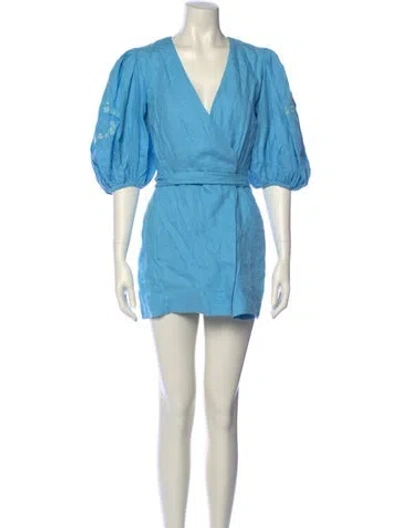 Pre-owned Fanm Mon Linen Mini Dress In Blue