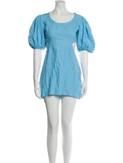 Pre-owned Fanm Mon Linen Mini Dress In Blue