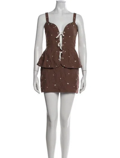 Pre-owned Fanm Mon Linen Mini Dress In Brown