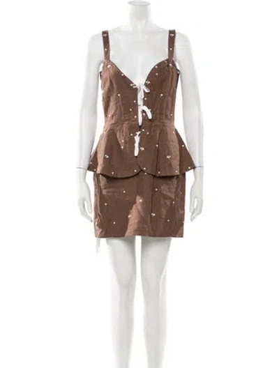 Pre-owned Fanm Mon Linen Mini Dress W/ Tags In Brown