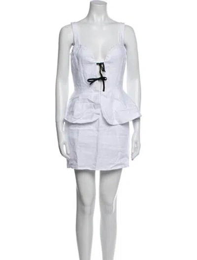 Pre-owned Fanm Mon Linen Mini Dress In White