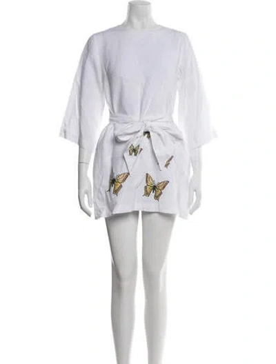 Pre-owned Fanm Mon Linen Mini Dress In White