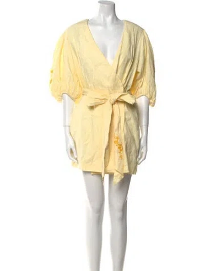 Pre-owned Fanm Mon Linen Mini Dress In Yellow