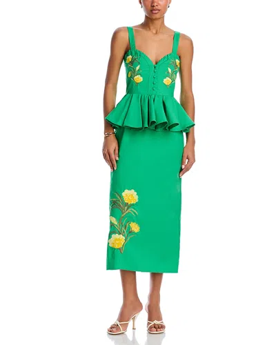 Fanm Mon Noemine Embroidered Linen Dress In Kelly Green