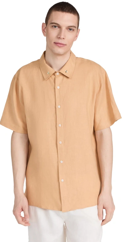 Fanm Mon Novo Short Sleeve Embroidered Linen Shirt Caramel