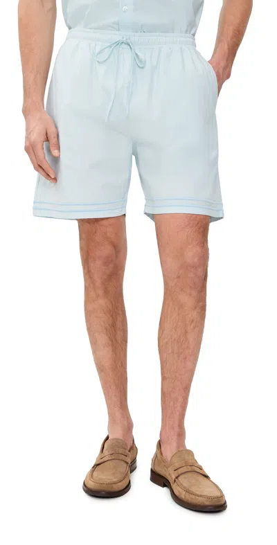 Fanm Mon Samet Embroidered Linen Shorts Blue