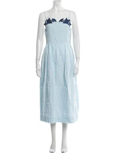 Pre-owned Fanm Mon Scoop Neck Midi Length Dress In Blue