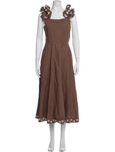 Pre-owned Fanm Mon Square Neckline Midi Length Dress In Brown