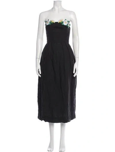 Pre-owned Fanm Mon Strapless Midi Length Dress In Black