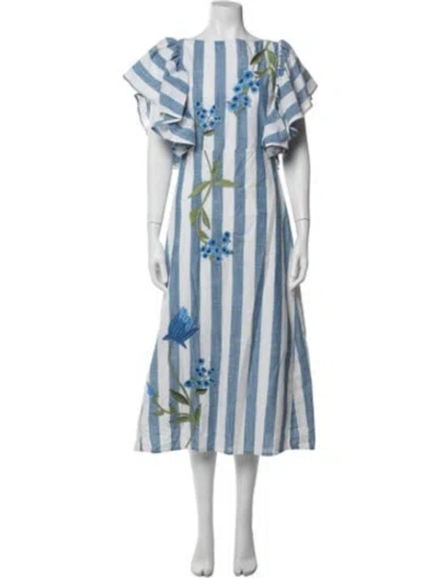 Pre-owned Fanm Mon Striped Midi Length Dress In Blue