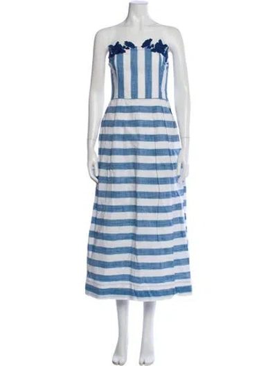 Pre-owned Fanm Mon Striped Midi Length Dress W/ Tags In Blue