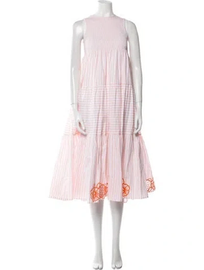 Pre-owned Fanm Mon Striped Midi Length Dress In White