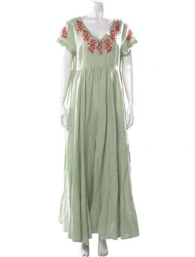Pre-owned Fanm Mon V-neck Long Dress In Green