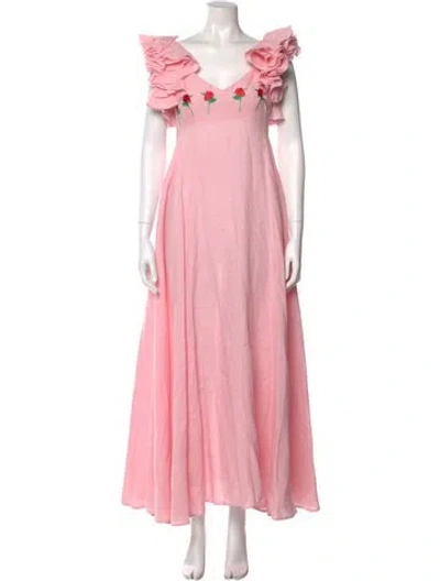 Pre-owned Fanm Mon V-neck Long Dress In Pink
