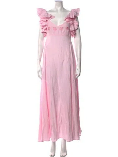 Pre-owned Fanm Mon V-neck Long Dress In Pink