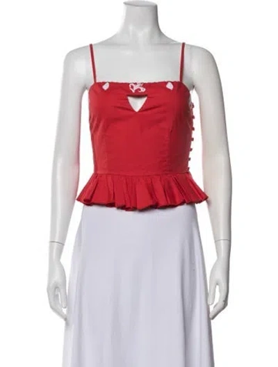 Pre-owned Fanm Mon V-neck Sleeveless Crop Top In Red