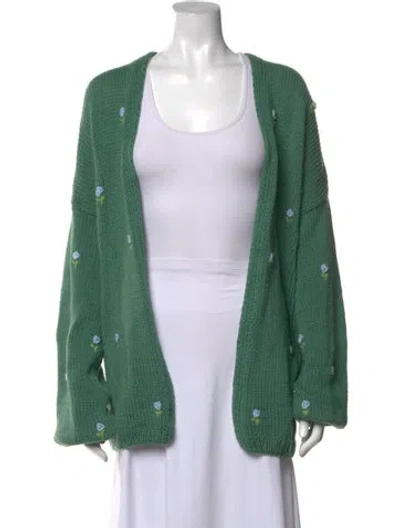 Pre-owned Fanm Mon X Hill House Home Floral Print Open Front Sweater In Green