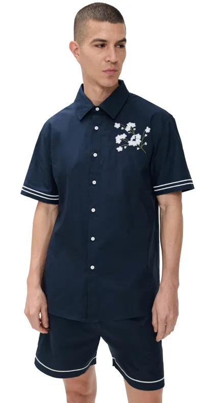 Fanm Mon Zafer Embroidered Short Sleeve Shirt Navy